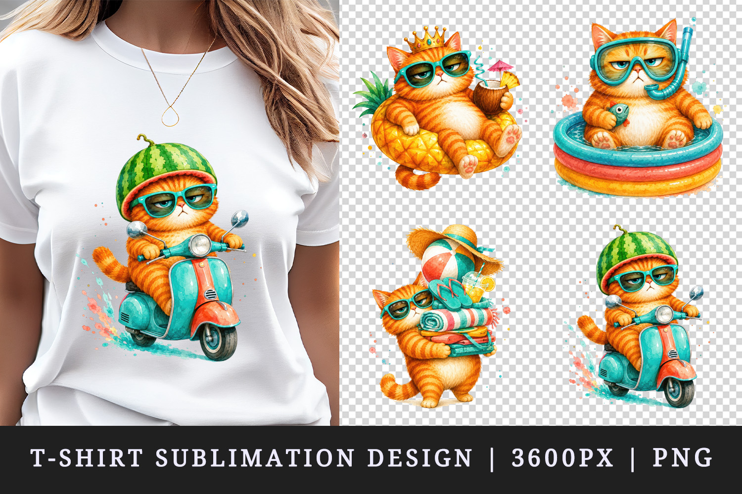 Summer Cat t-shirt printable sublimation design png product image 1