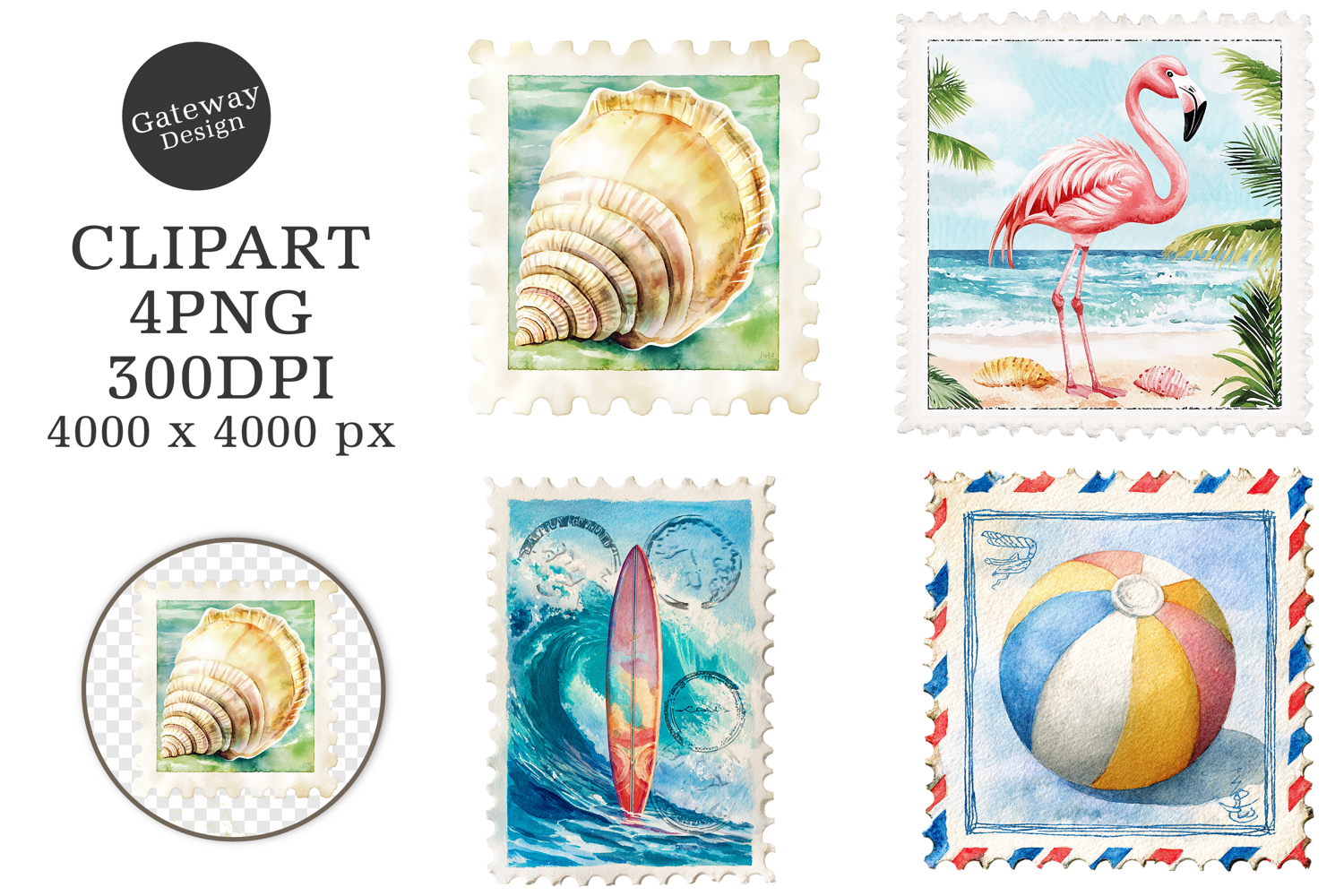 Summer Coastal Postage Clipart product image 1