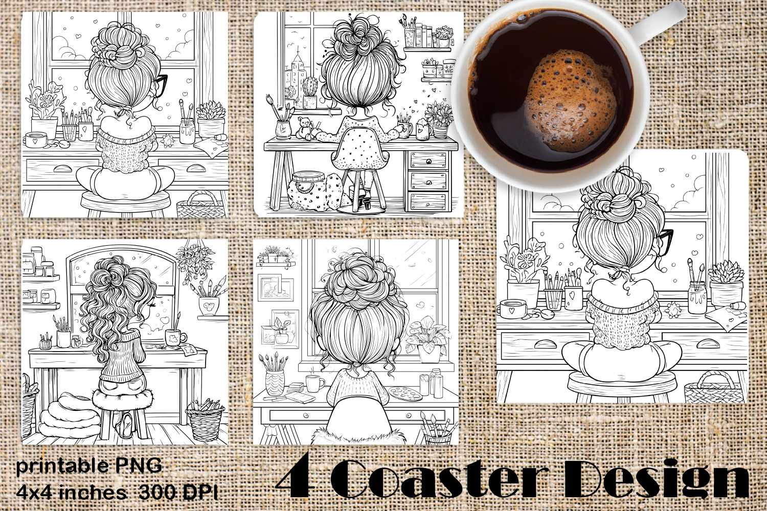 Summer girls Coaster Design |Coloring pages product image 1