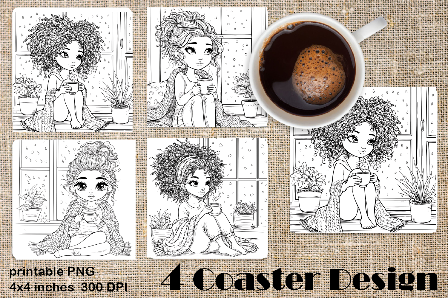 Summer girls Coaster Design |Coloring pages product image 1
