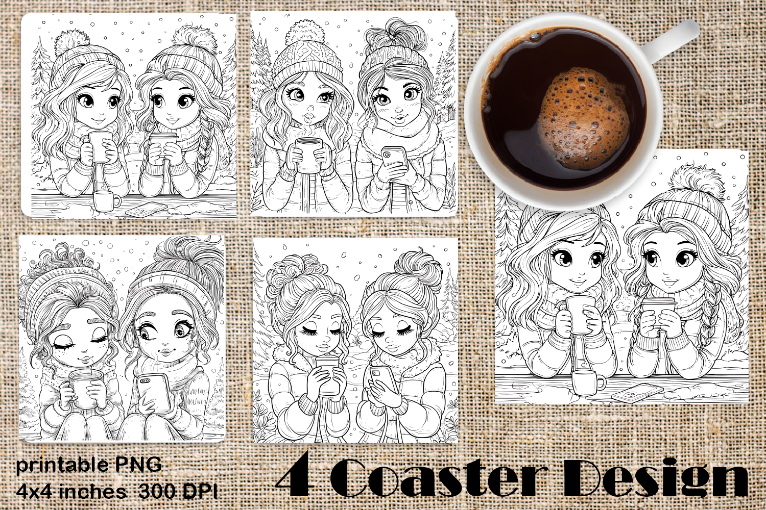 Summer girls Coaster Design |Coloring pages product image 1