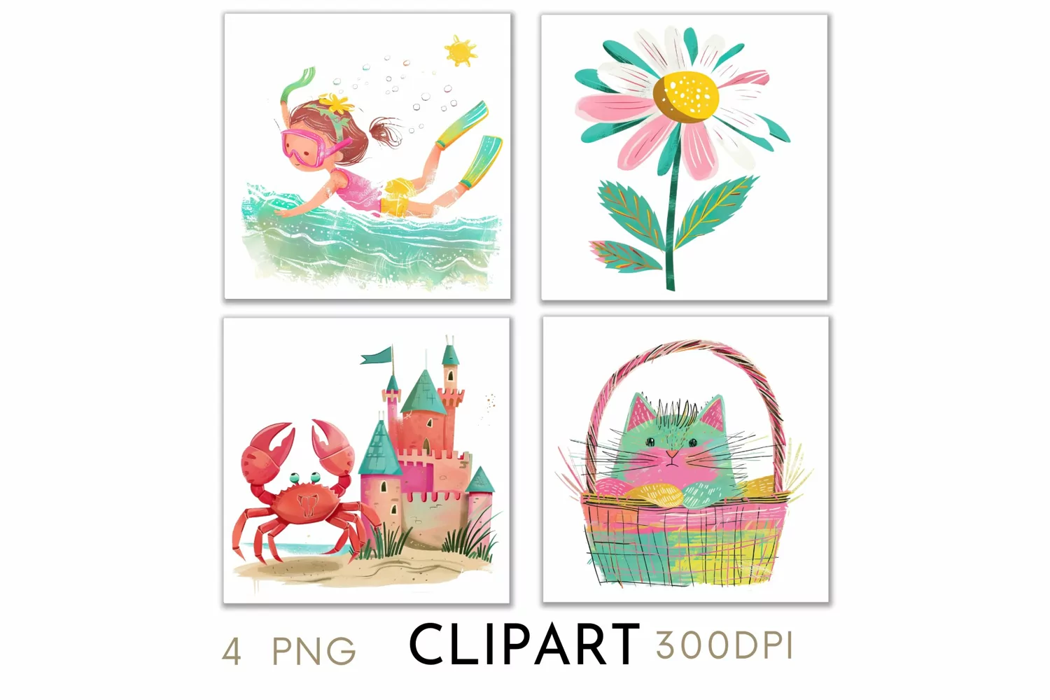 Summer Illustrations Watercolor Clipart PNG