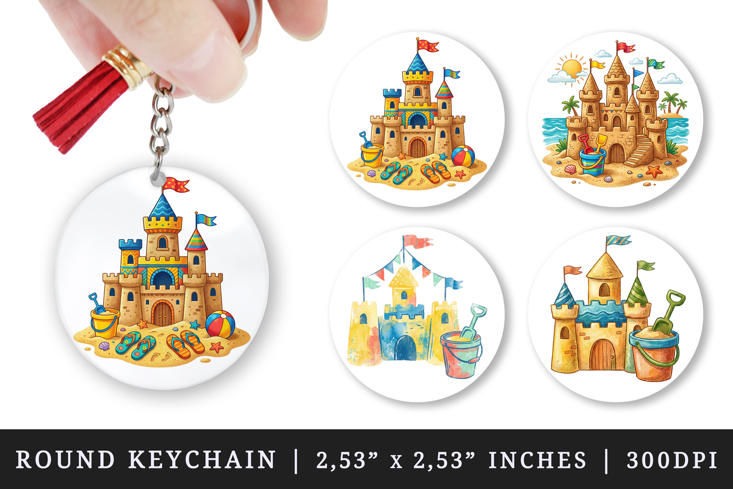 Summer round keychain pintable sublimation design png product image 1