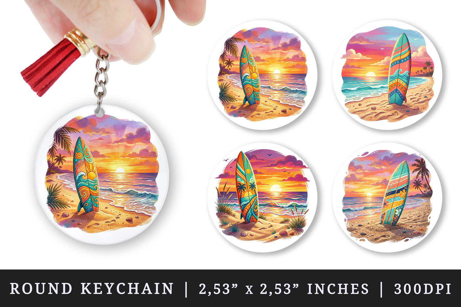 Summer round keychain pintable sublimation design png product image 1