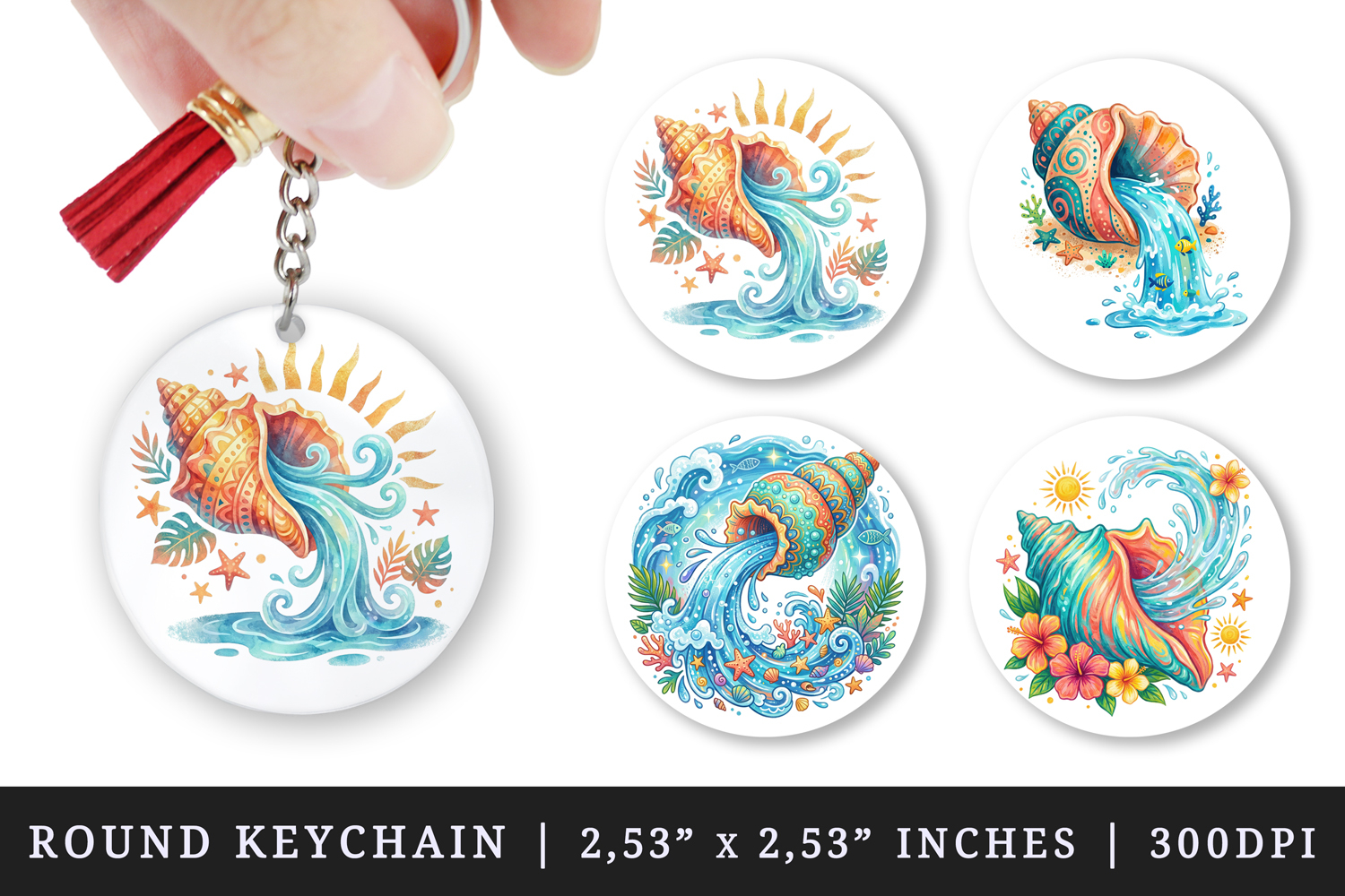 Summer round keychain pintable sublimation design png product image 1