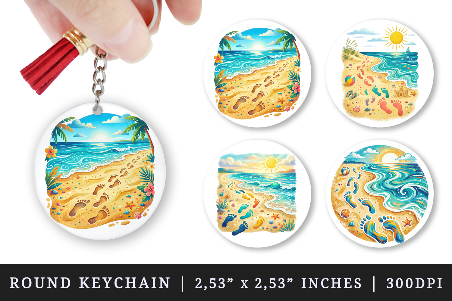 Summer round keychain pintable sublimation design png product image 1