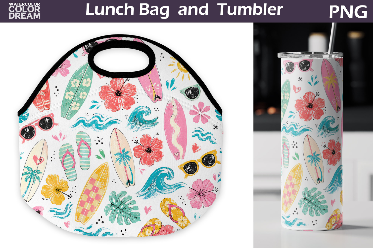 Summer Beach Lunch bag | Surfboard Ocean Tumbler Wrap product image 1