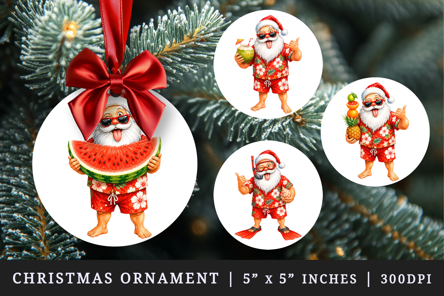 Summer Santa round ornaments sublimation design product image 1