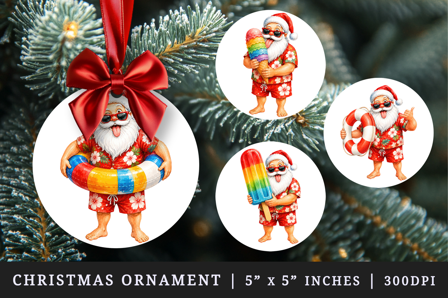 Summer Santa round ornaments sublimation design product image 1