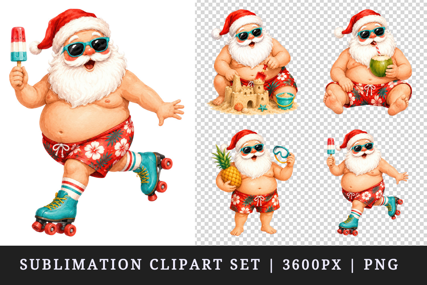 Summer Santa clipart printable sublimation design png product image 1