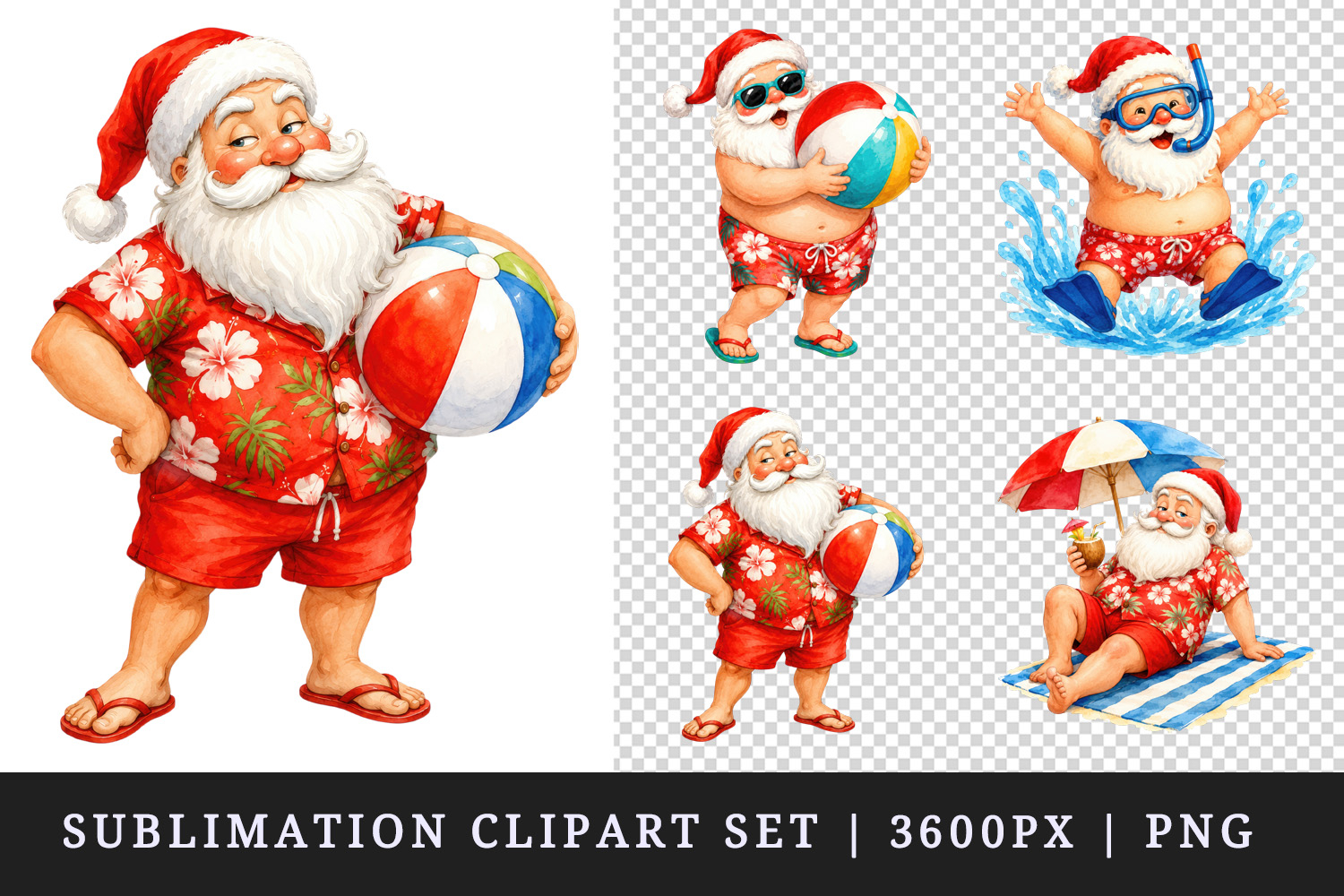 Summer Santa clipart printable sublimation design png product image 1