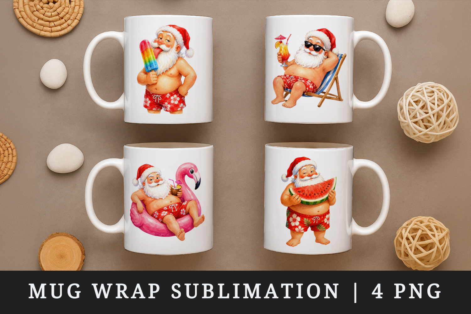 Summer Santa mug wrap printable sublimation design product image 1