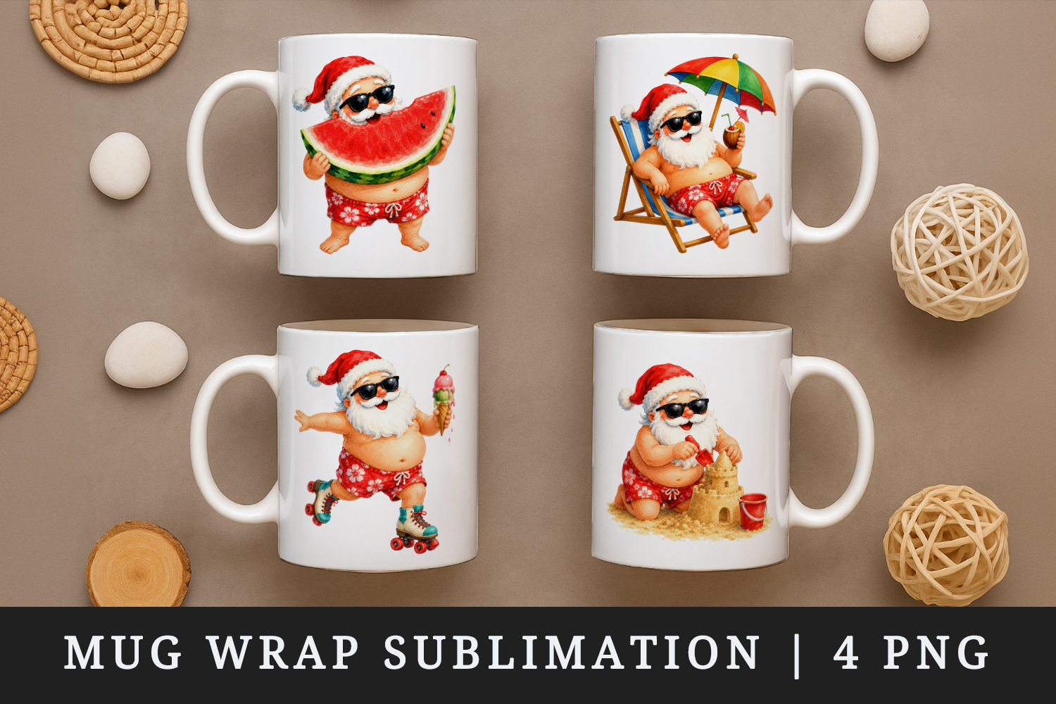 Summer Santa mug wrap printable sublimation design product image 1