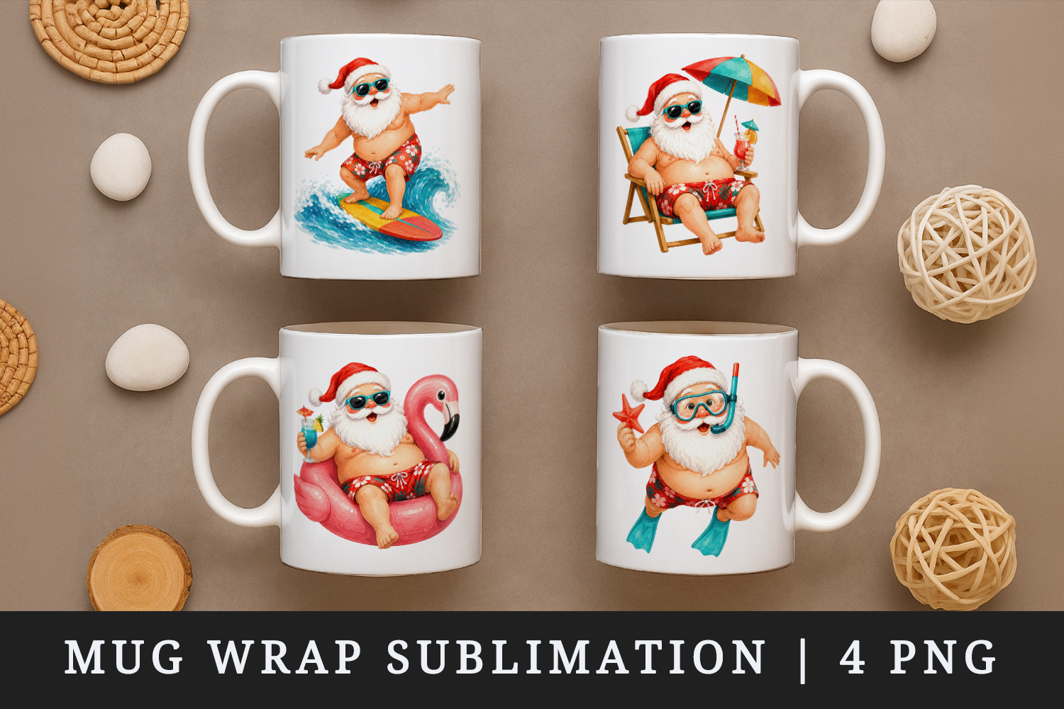 Summer Santa mug wrap printable sublimation design product image 1
