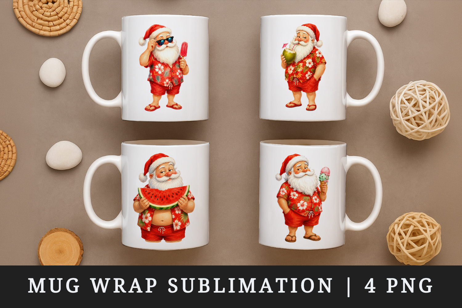 Summer Santa mug wrap printable sublimation design product image 1
