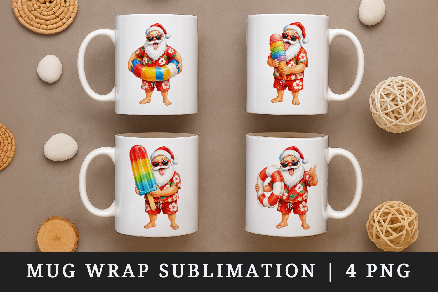 Summer Santa mug wrap printable sublimation design product image 1