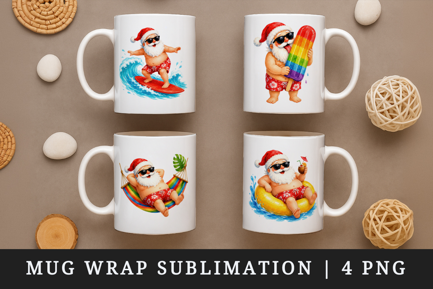 Summer Santa mug wrap printable sublimation design product image 1