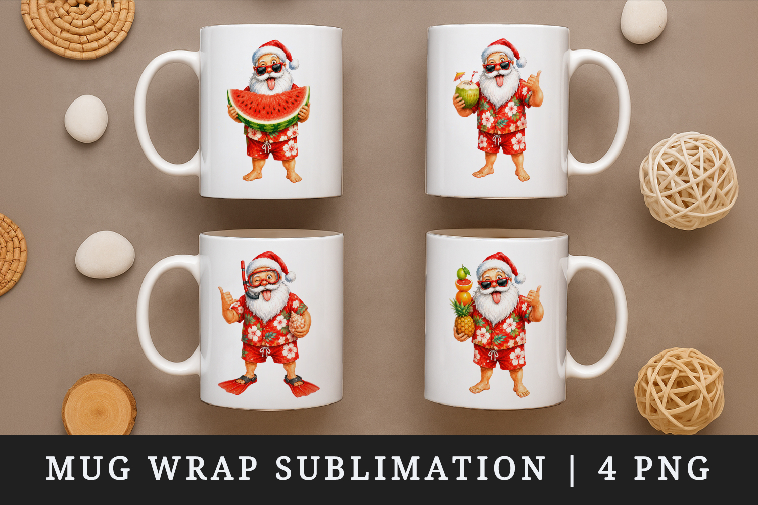 Summer Santa mug wrap printable sublimation design product image 1