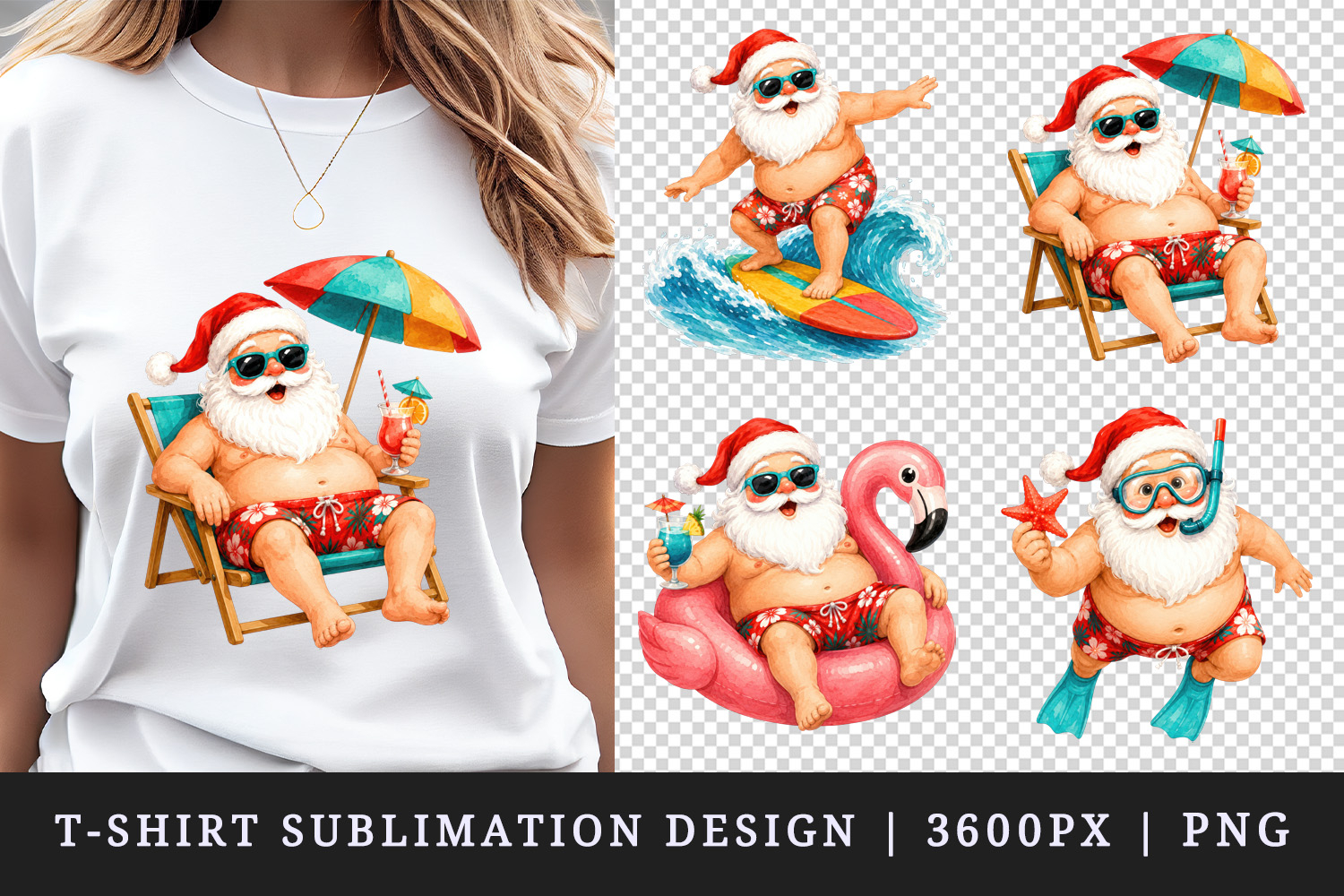 Summer Santa t-shirt printable sublimation design png product image 1