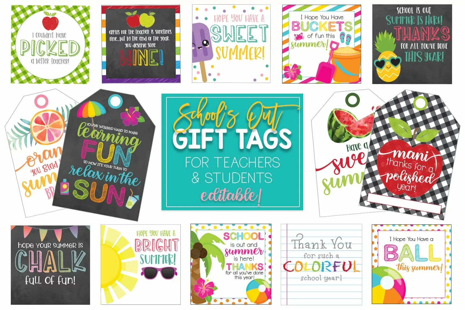 End of School Year Summer Gift Tags Editable product image 1