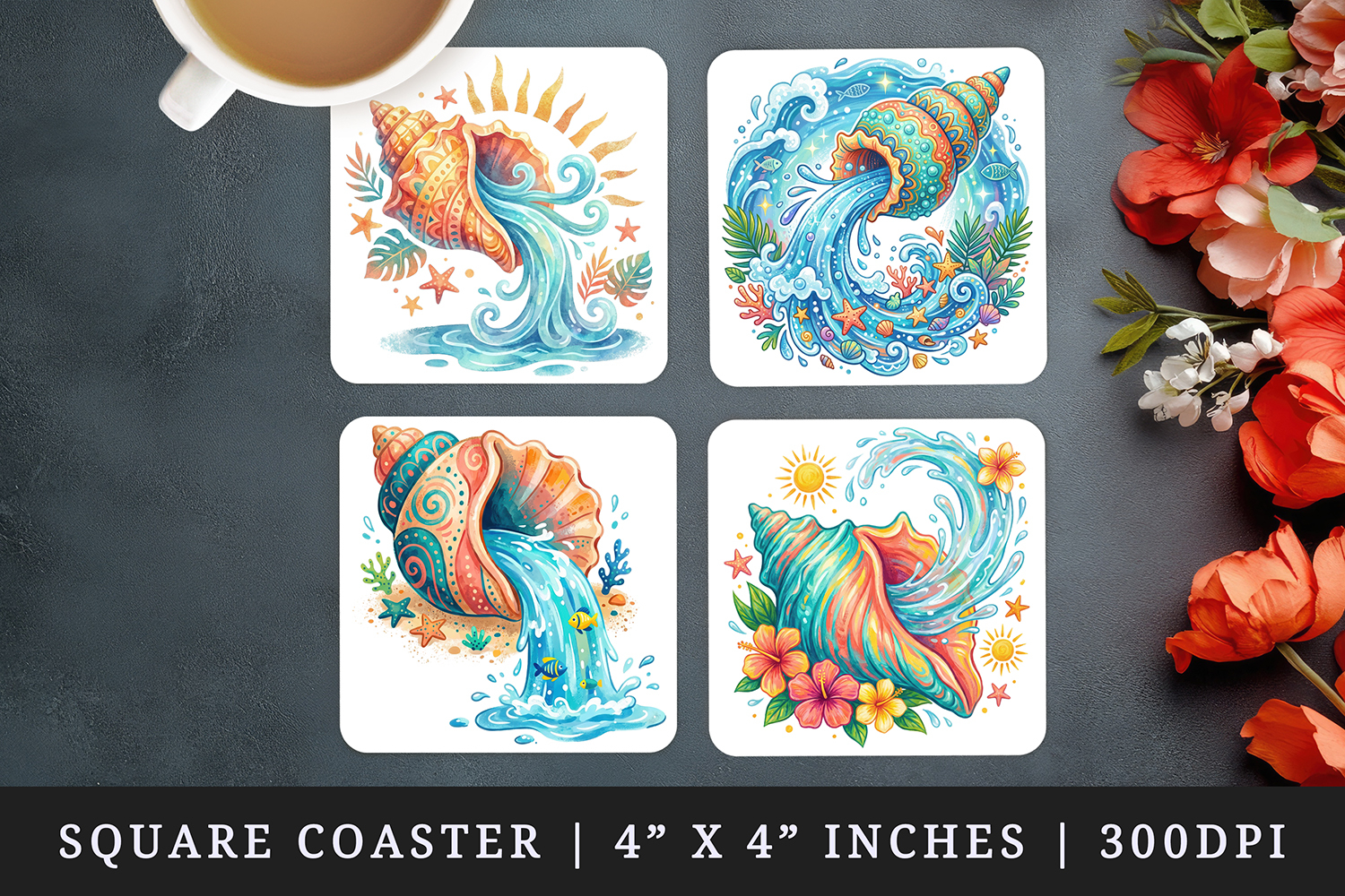 Summer square coaster sublimation, coasters design product image 1