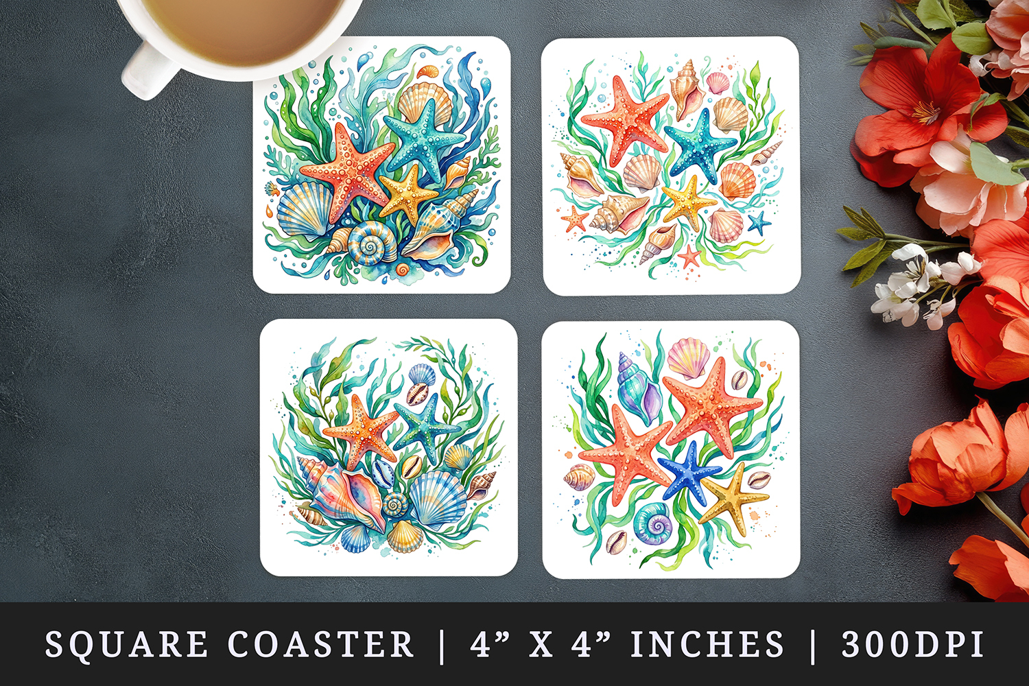 Summer square coaster sublimation, coasters design product image 1