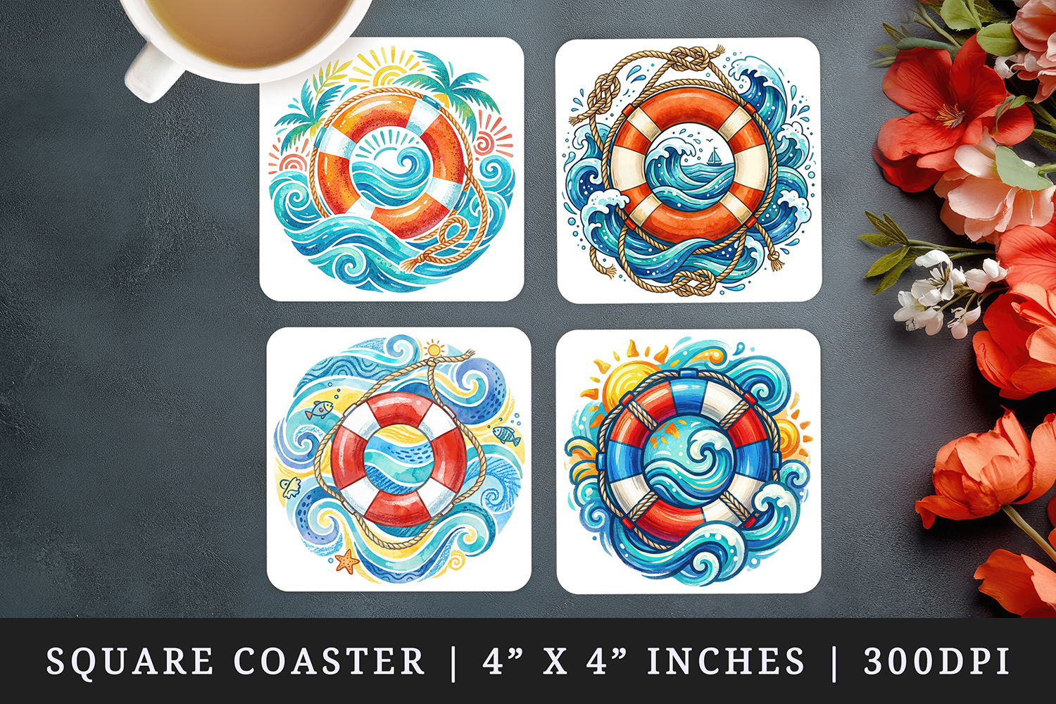Summer square coaster sublimation, coasters design product image 1