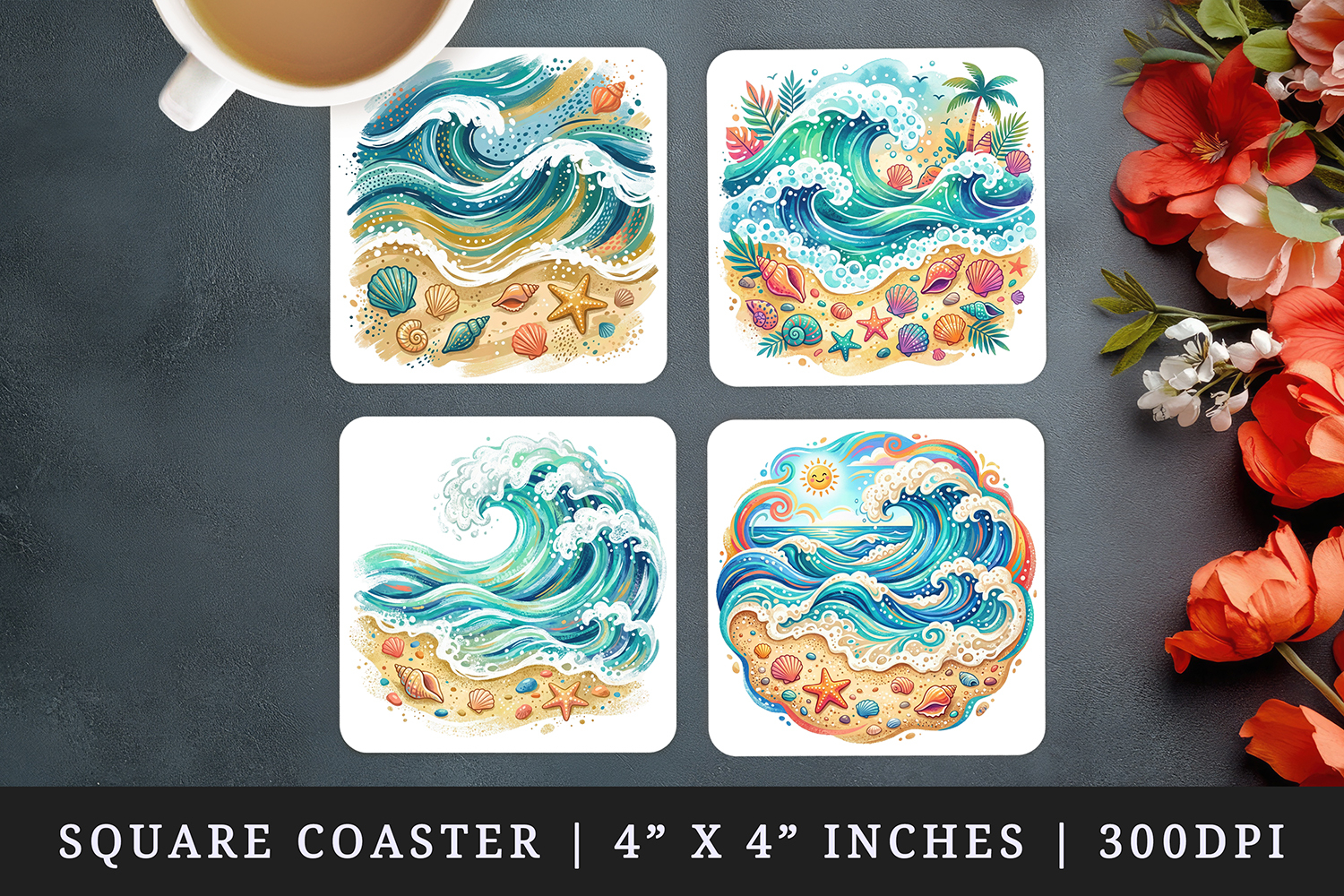 Summer square coaster sublimation, coasters design product image 1