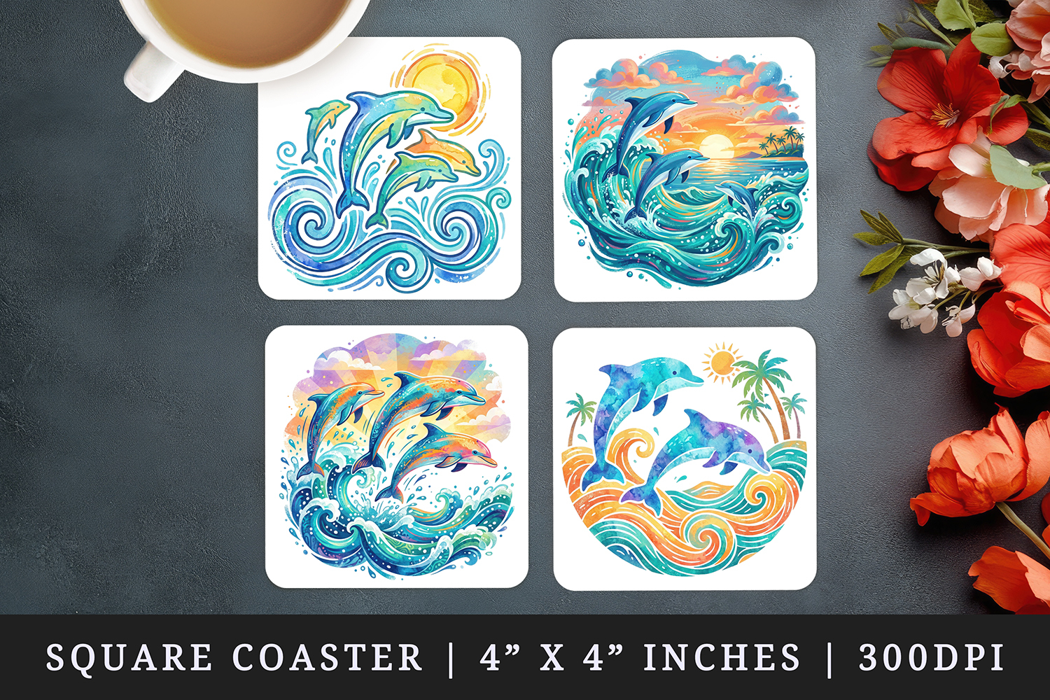 Summer square coaster sublimation, coasters design product image 1