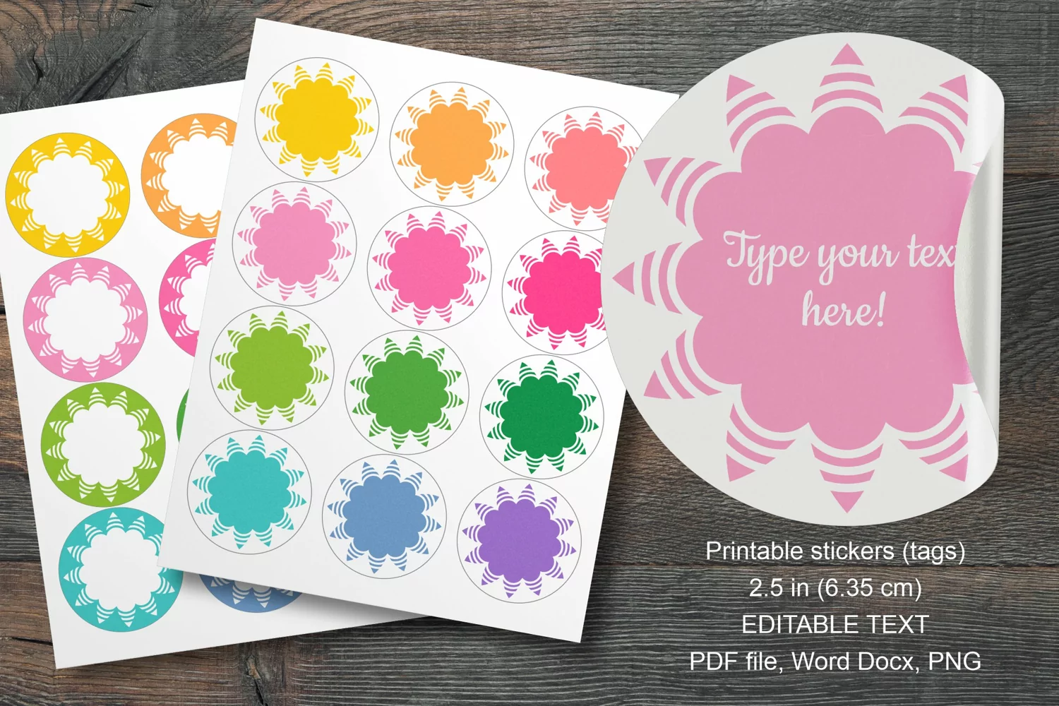 Sun Printable Summer Color Round Labels 12 pcs per paper