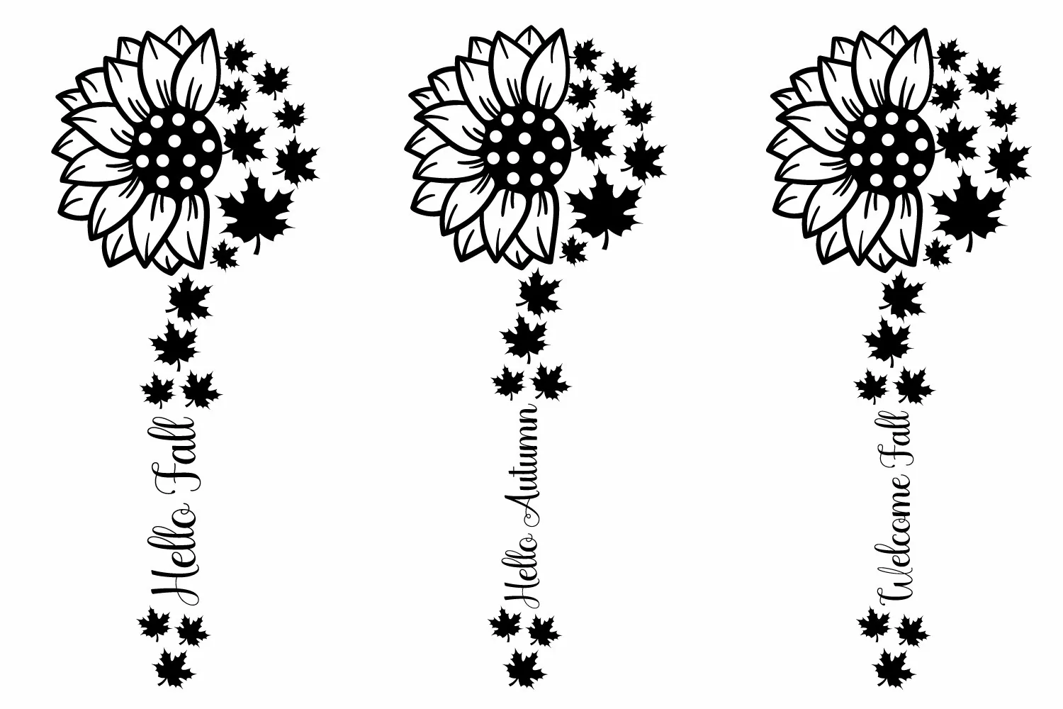 Sunflower and Autumn Leaf, Fall Sunflower SVG Template product image 1
