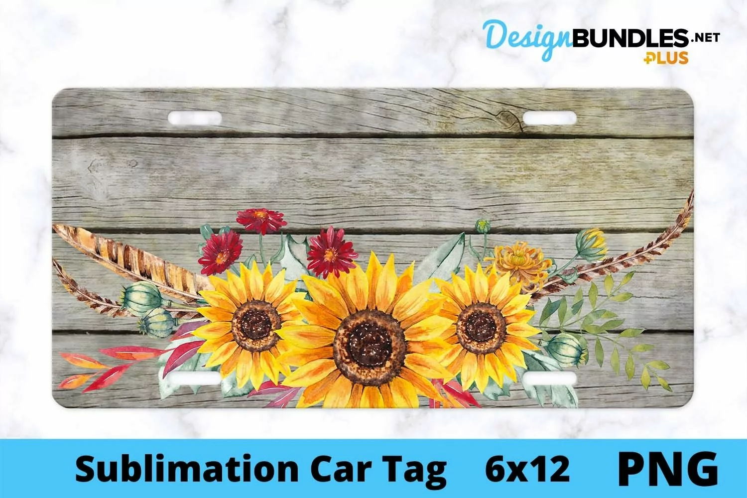 Sublimation Car Tag - Car Tag PNG - Sunflower Monogram product image 1