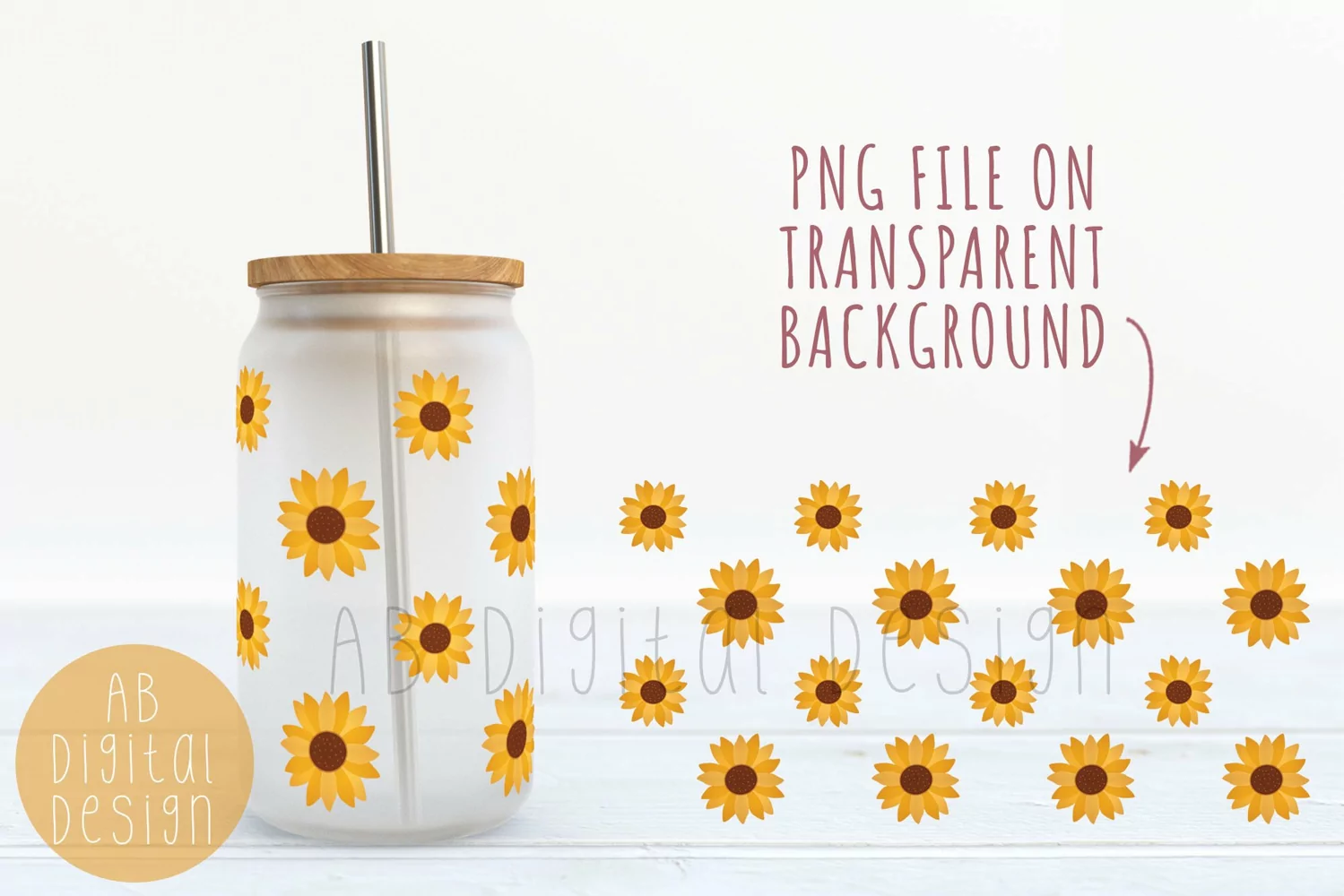 Sunflowers 16oz Glass Can Wrap Sublimation Design product image 1