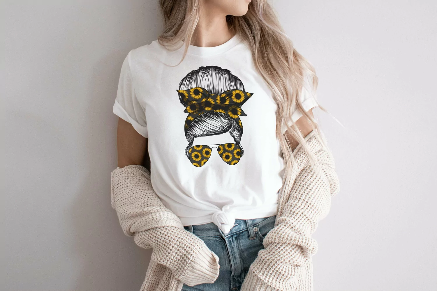 Sunflower Mom life messy bun sublimation PNG