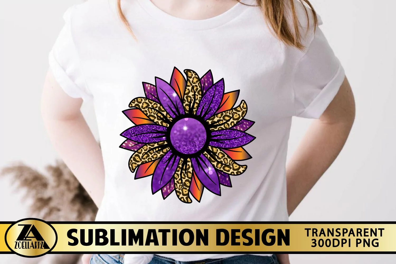 Halloween Sunflower Pumpkin Sublimation PNG Leopard Print product image 1