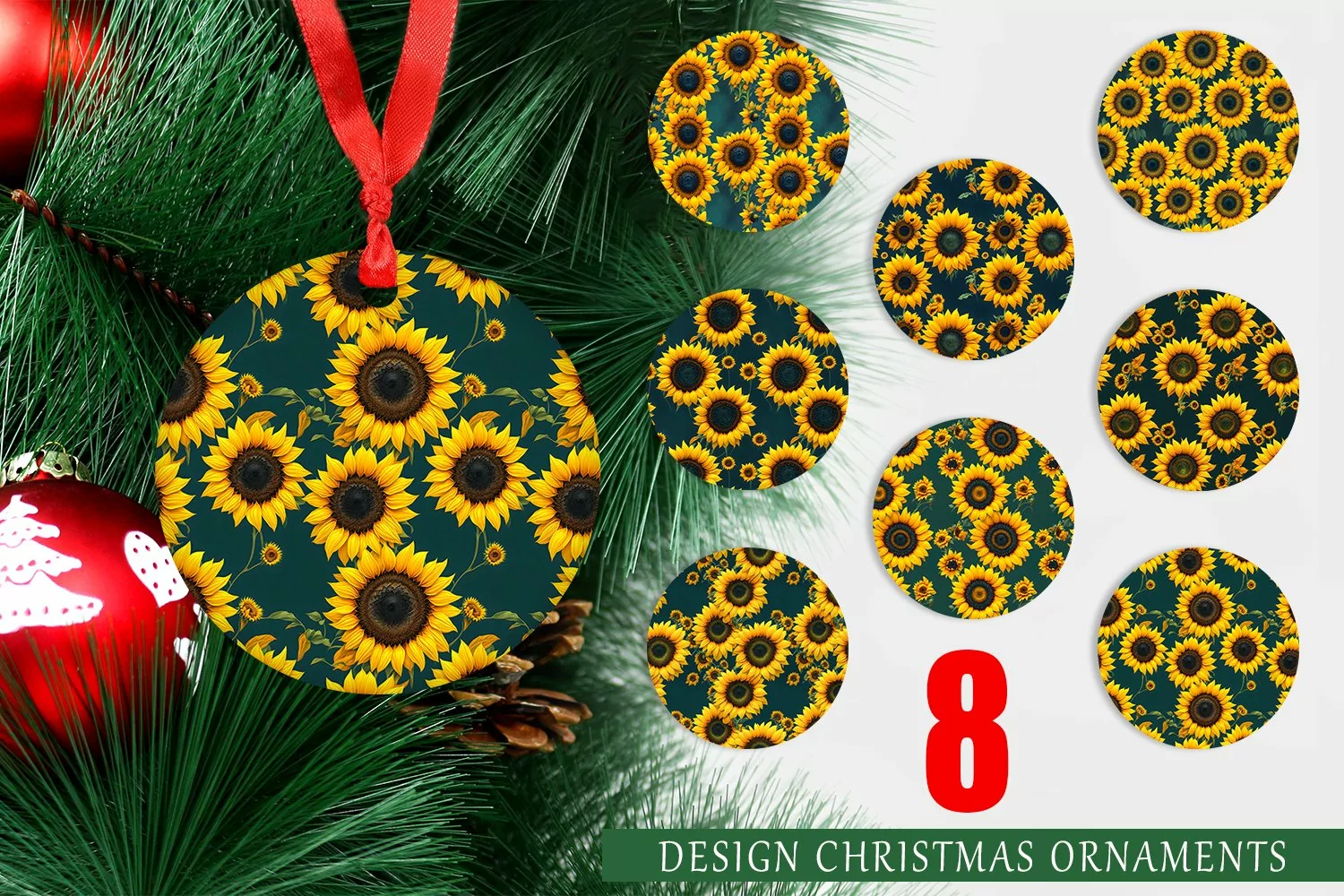 Sunflower Watercolor Christmas Ornaments product image 1