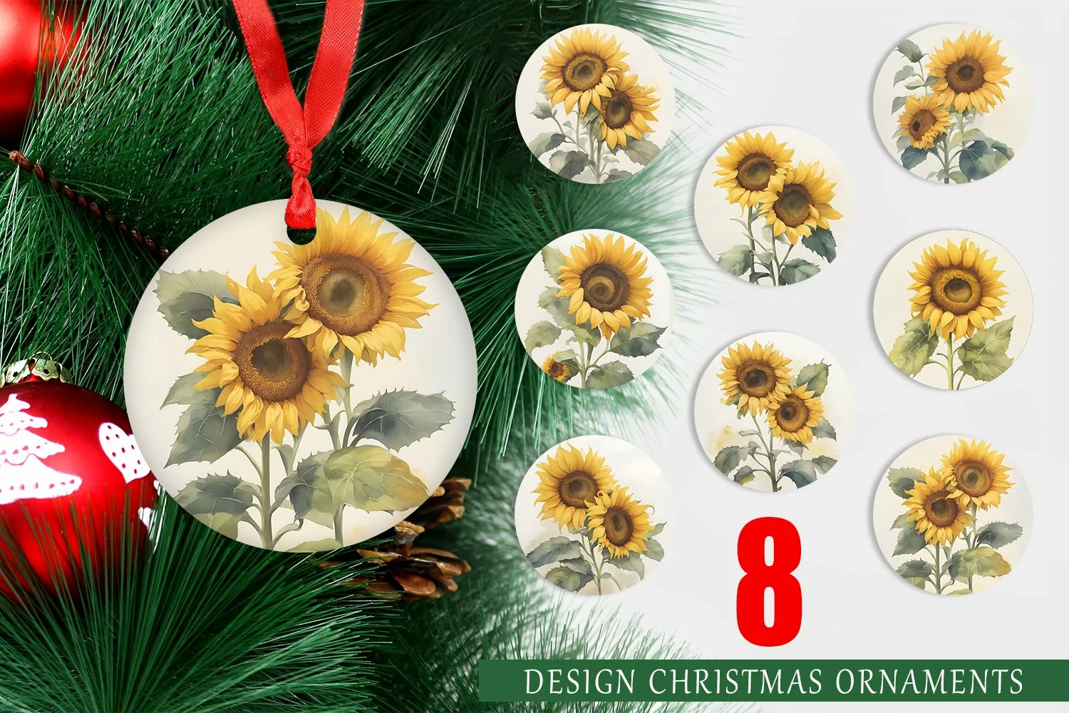 Sunflower Watercolor Christmas Ornaments product image 1
