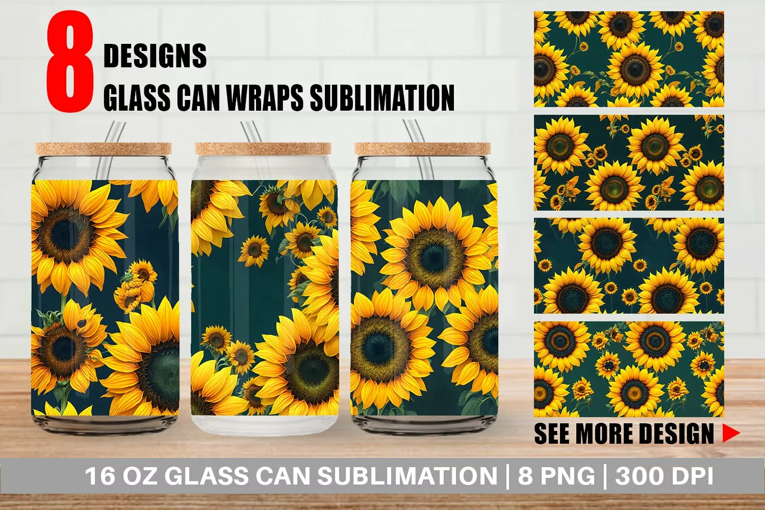 Glass Can Wraps Sunflower Watercolor product image 1