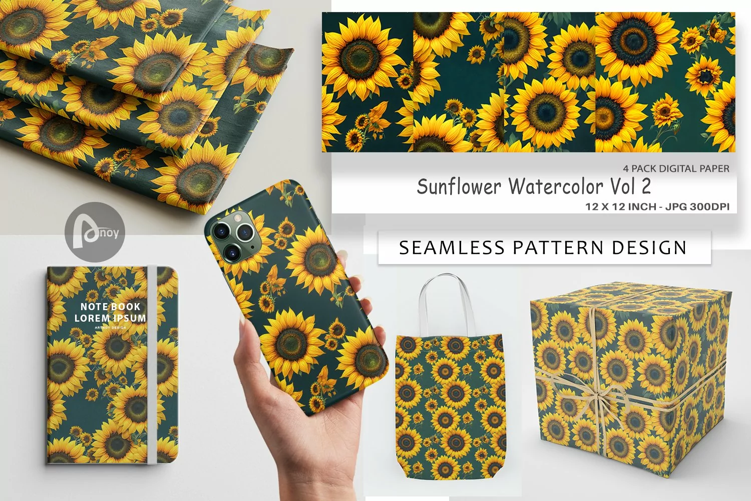 Digital Paper Sunflower Watercolor product image 1