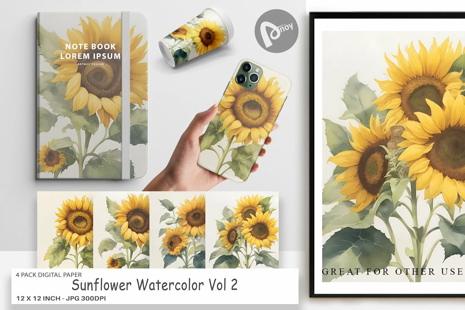 Digital Paper Sunflower Watercolor product image 1
