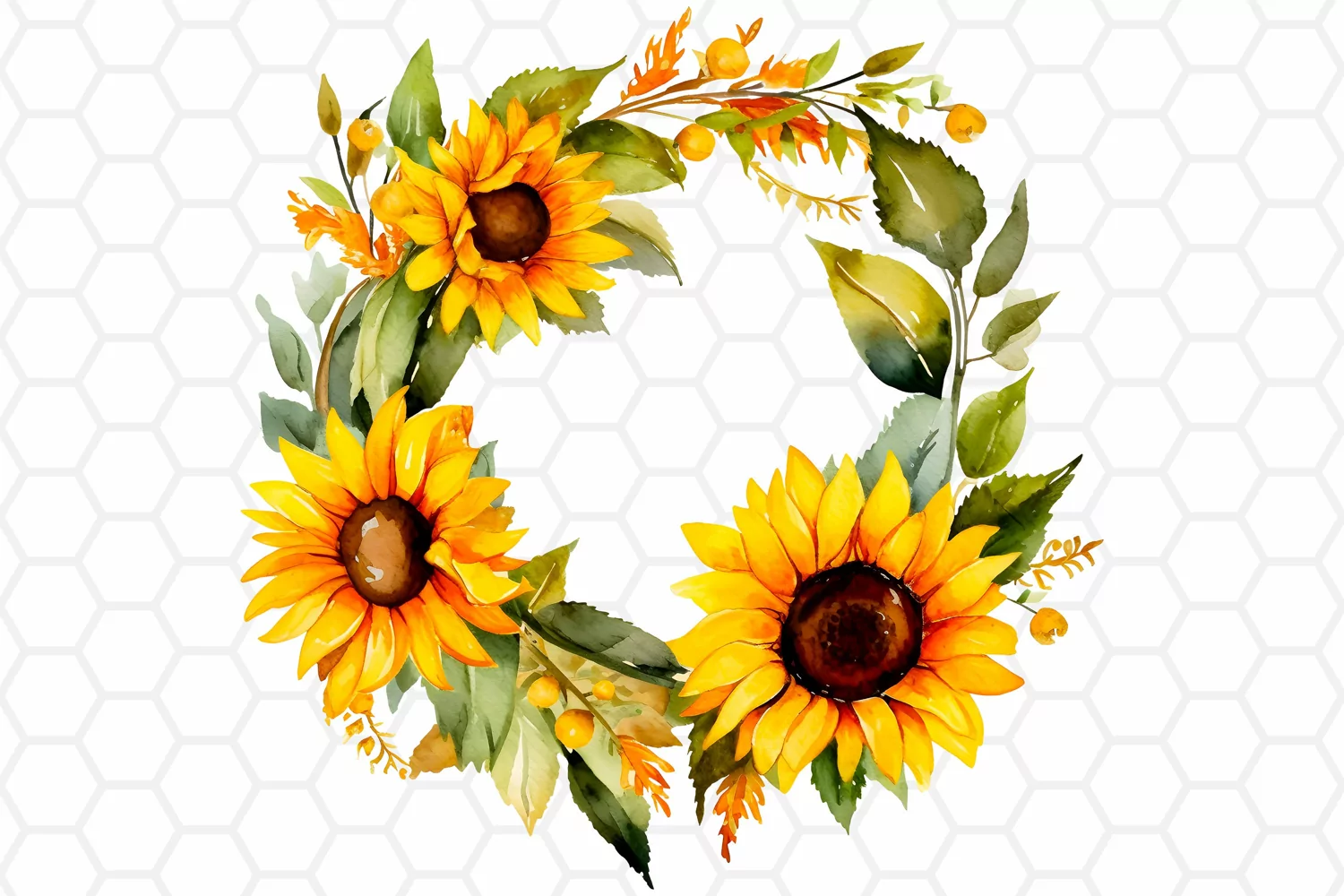 Sunflower Wreath Watercolor Cliparts Sublimation PNG