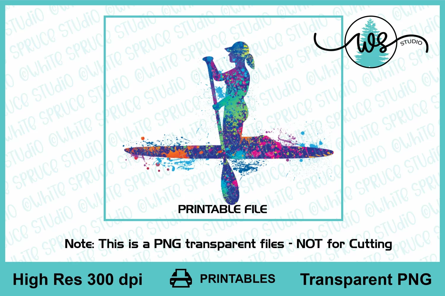 SUP Woman Kneeling Printable, Paddle Board Color Sublimation product image 1