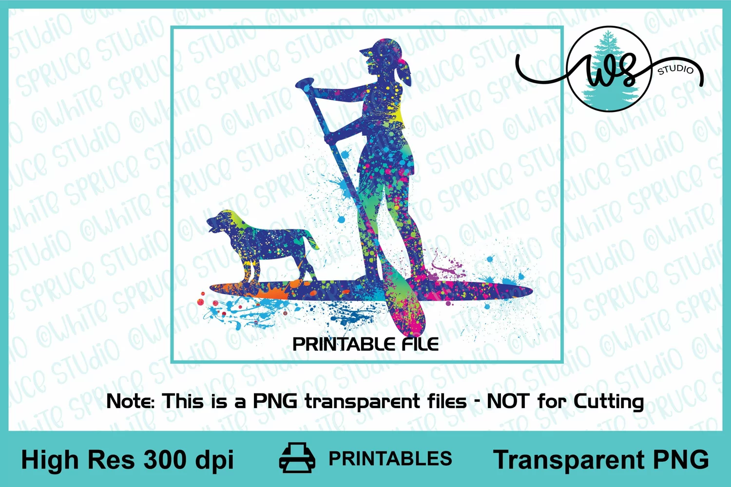 SUP Woman Dog Printable, Paddle Board Colored Sublimation product image 1