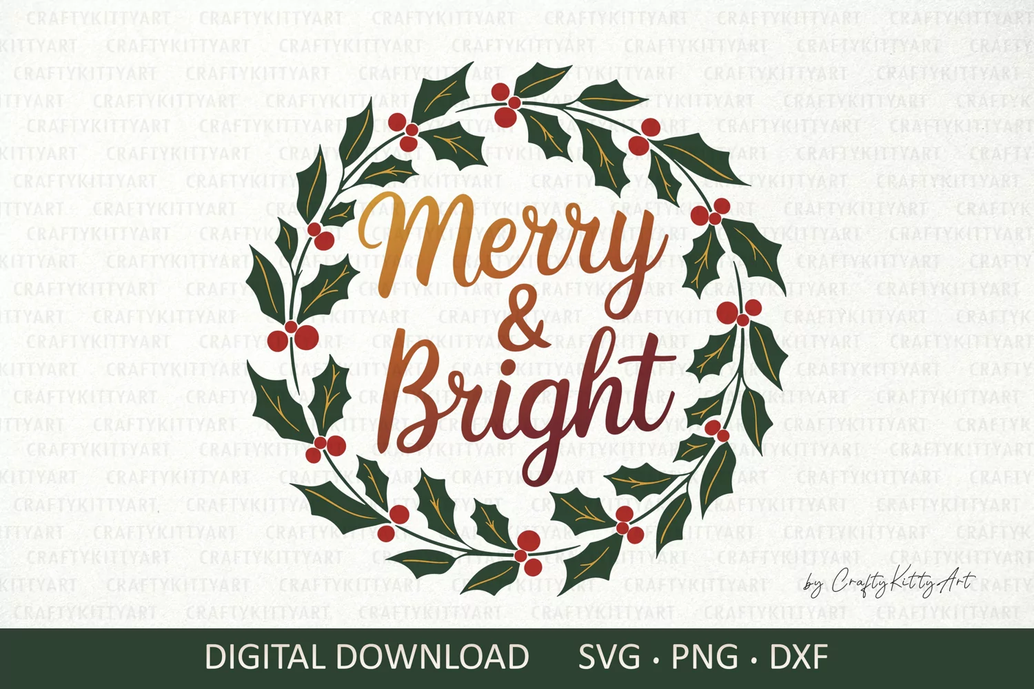 Merry and Bright, Holly wreath, Round door sign sublimation product image 1