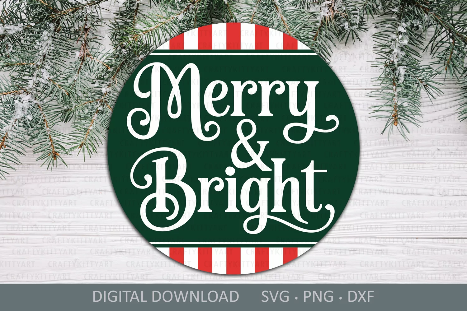 Merry and Bright SVG sign, Christmas round door hanger SVG product image 1