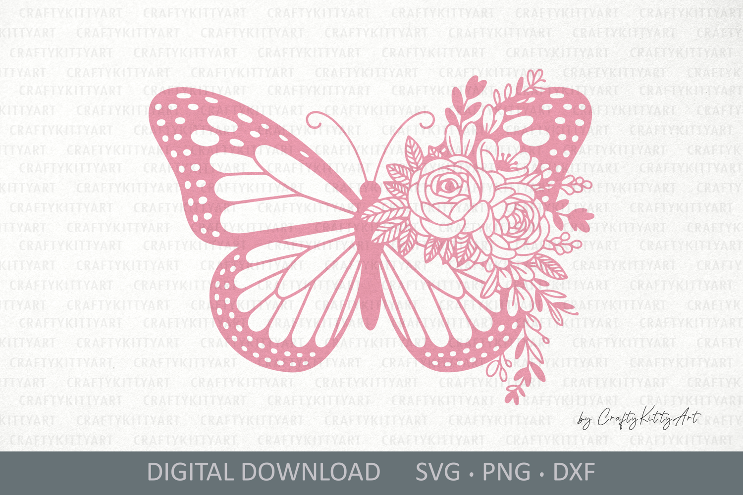 Floral butterfly SVG. Elegant butterfly with flowers on wing product image 1