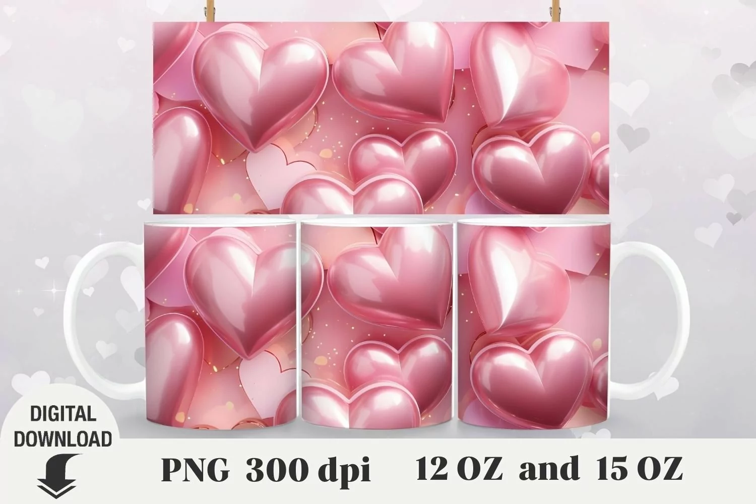 Valentine Mug Wrap, heart 3d Mug Sublimation product image 1