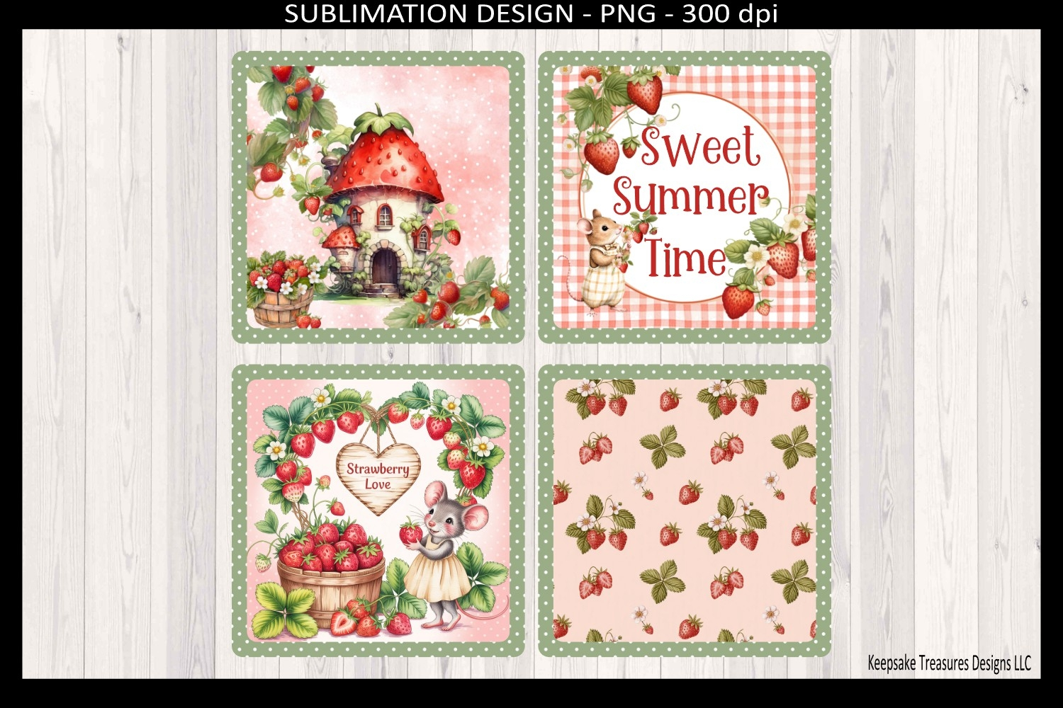 Sweet Summer Time Strawberry Mouse Coaster Sublimation Png product image 1