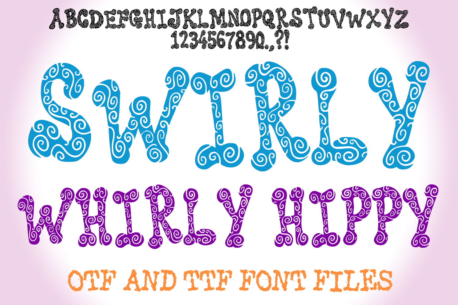 Swirly Whirly Hippy Lettering ABC Font Typeface Alphabet OTF