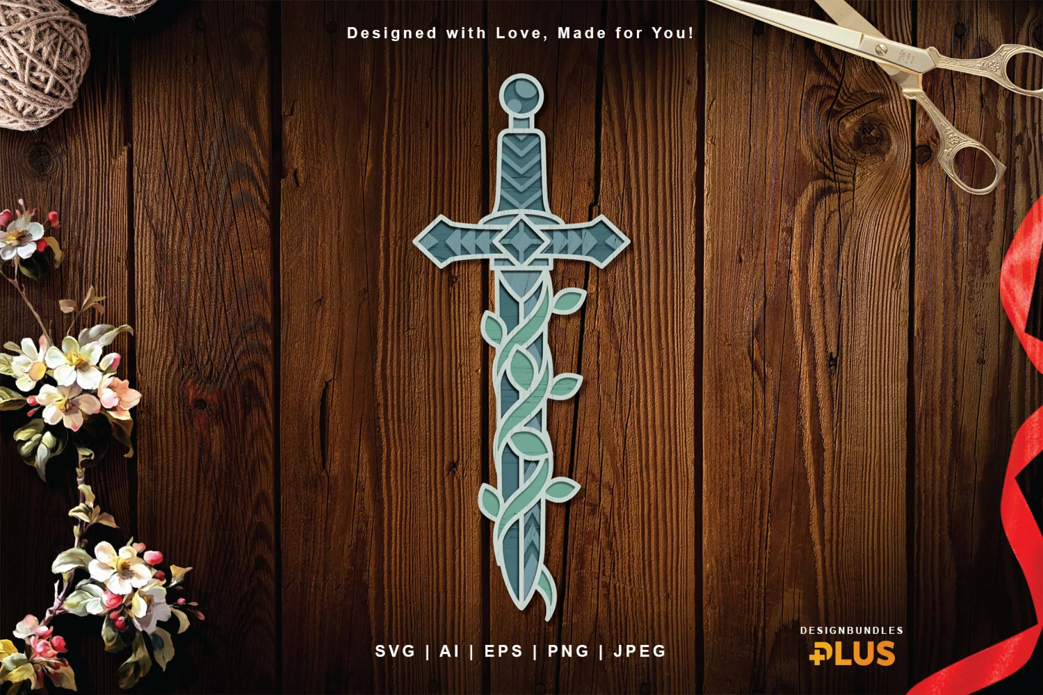 Decorative Medieval Sword with Vine 3D Layered Lasercut product image 1